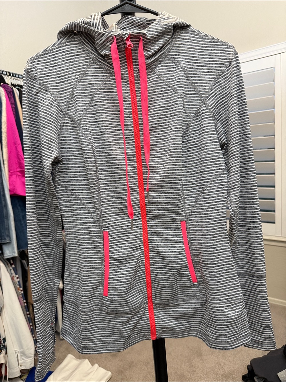 lukka Gray Striped Utility Jacket with Pink Trim